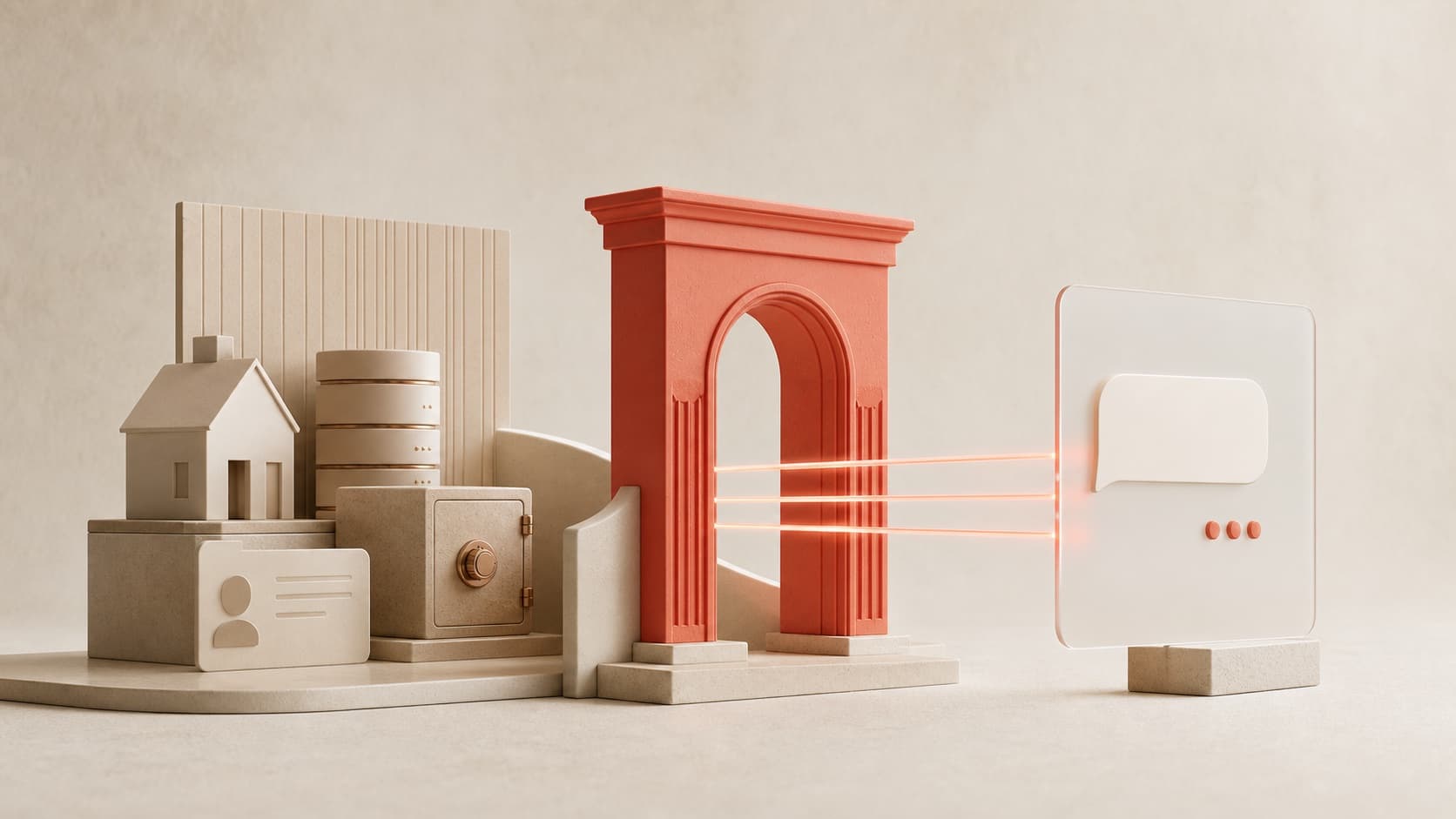 An architectural gateway separating protected real estate systems from an AI interface