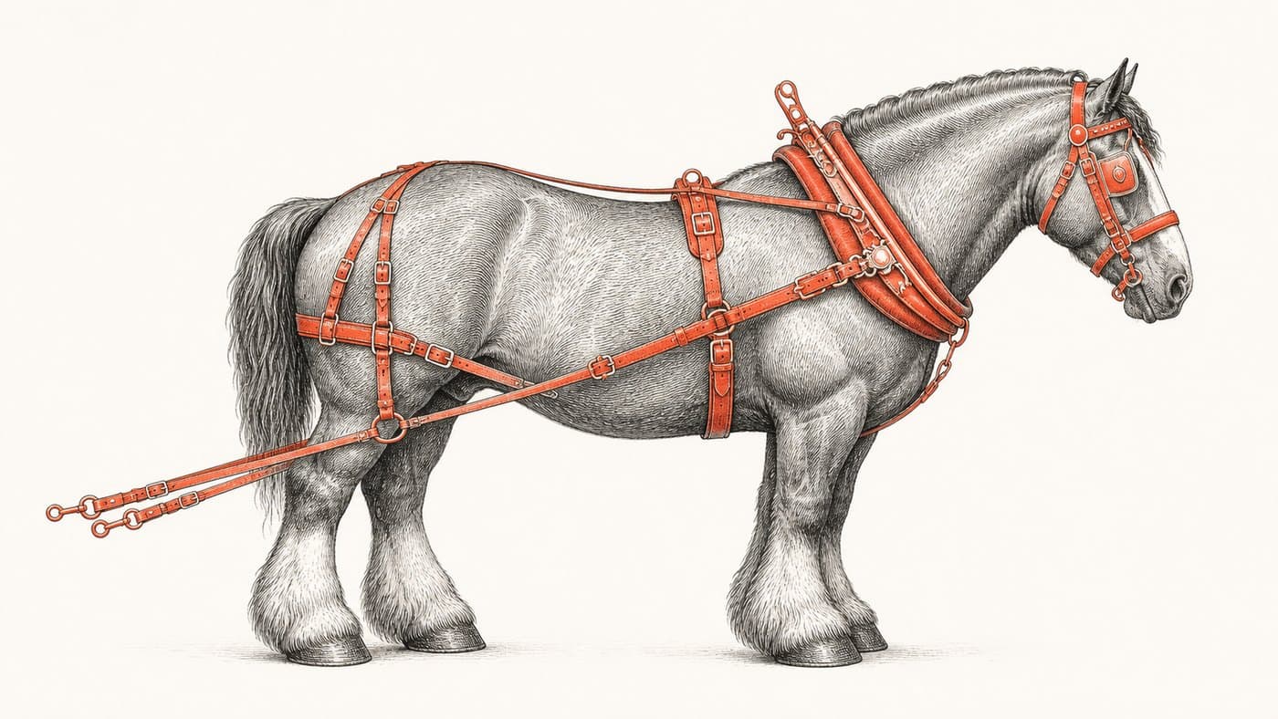 A horse wearing a harness: AI power connected and directed toward useful work