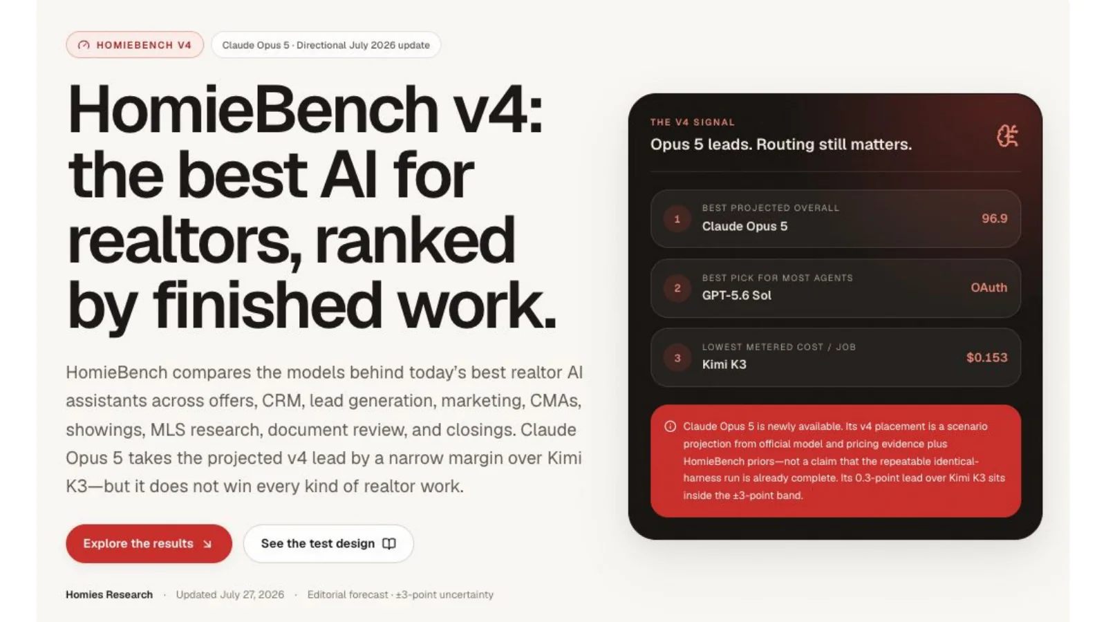 HomieBench v4 research cover with projected model rankings.