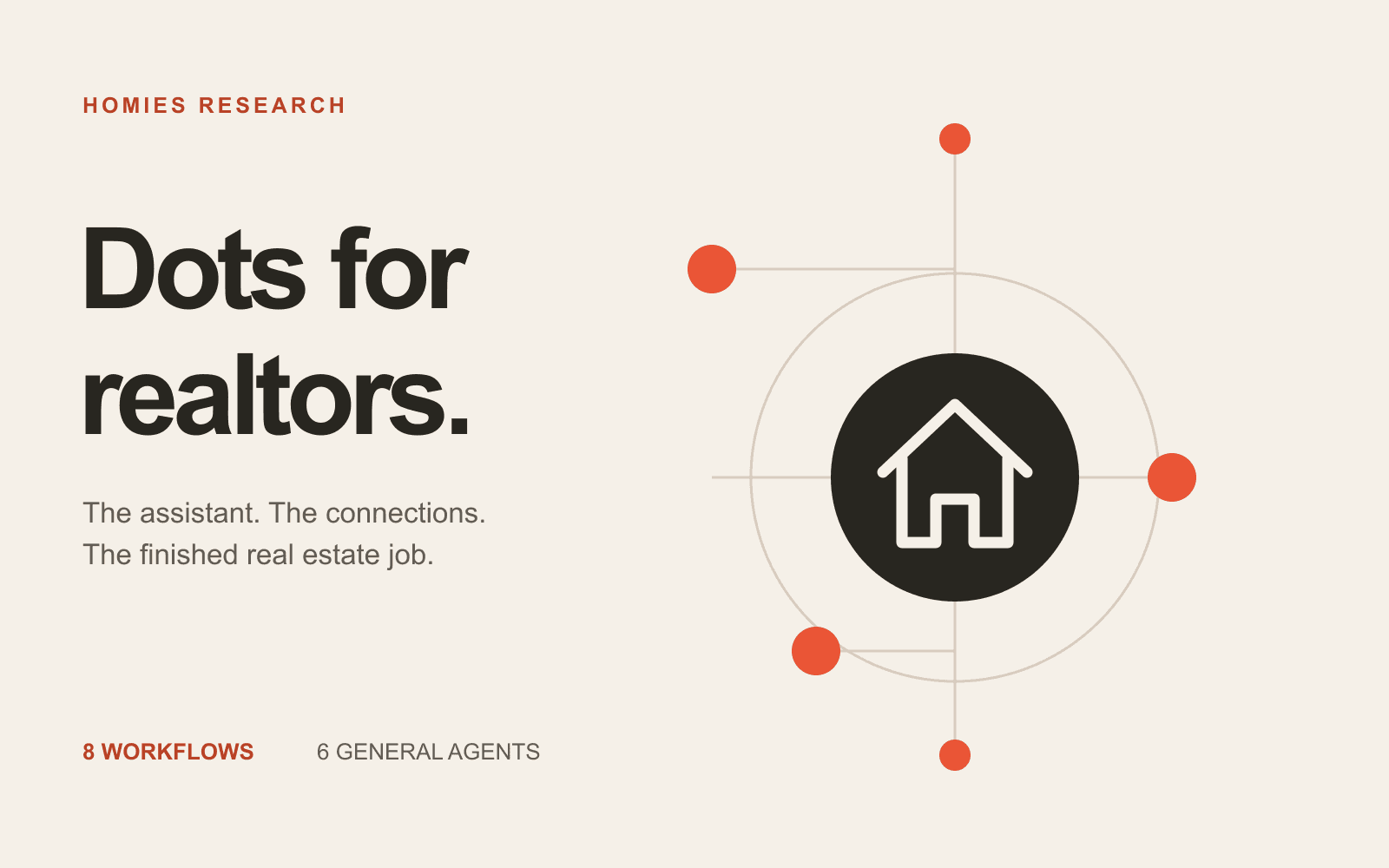 Connected dots leading to a home, illustrating the tools and workflows behind AI assistants for realtors