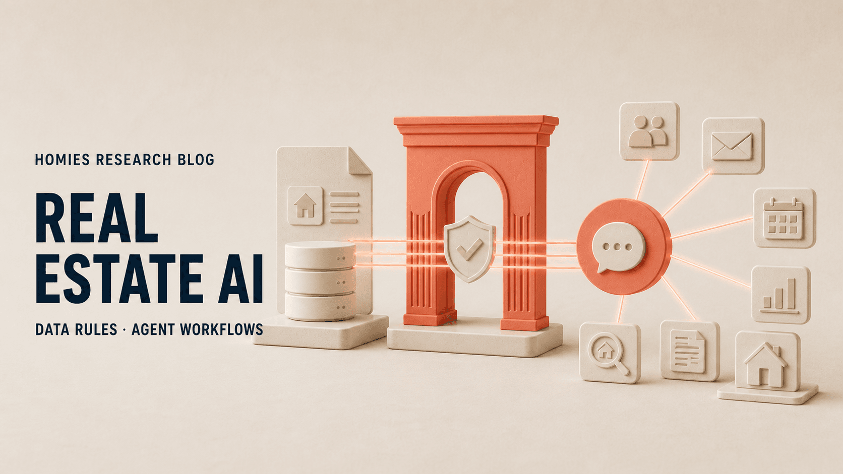 Homies Research Blog cover illustrating real estate AI data rules and agent workflows